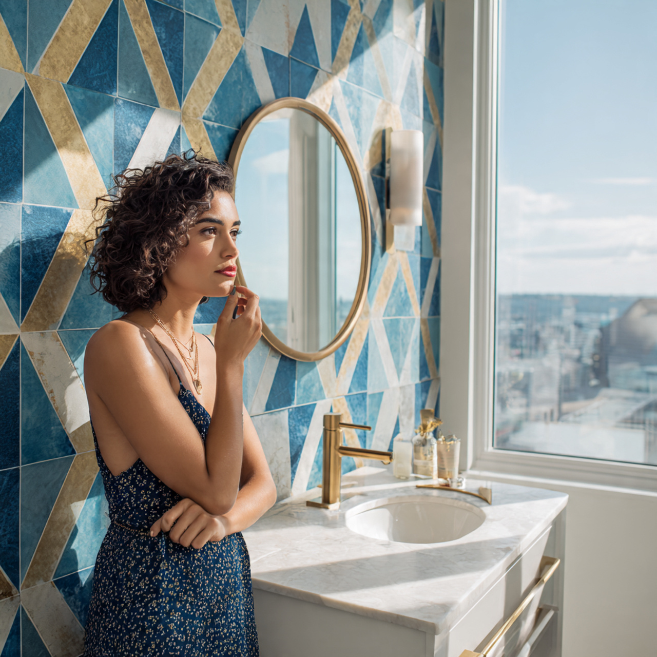 modern bathroom featuring bathroom wall decor idea