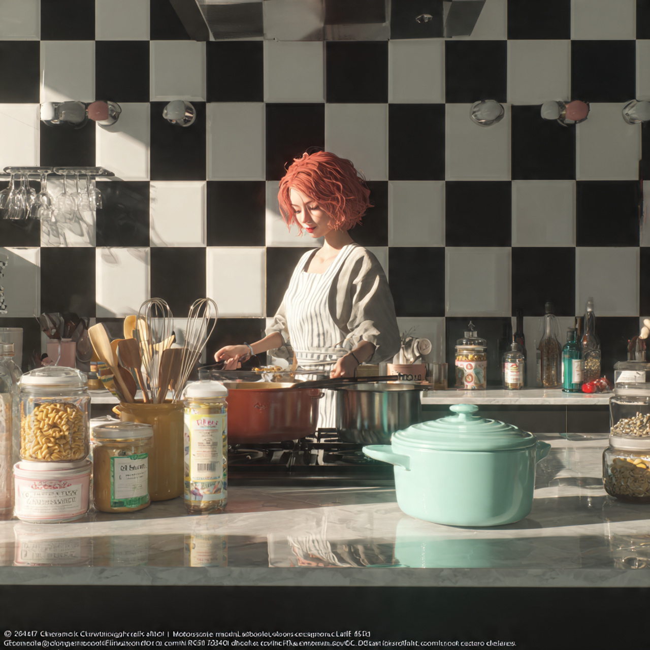 modern kitchen featuring a black and white checker