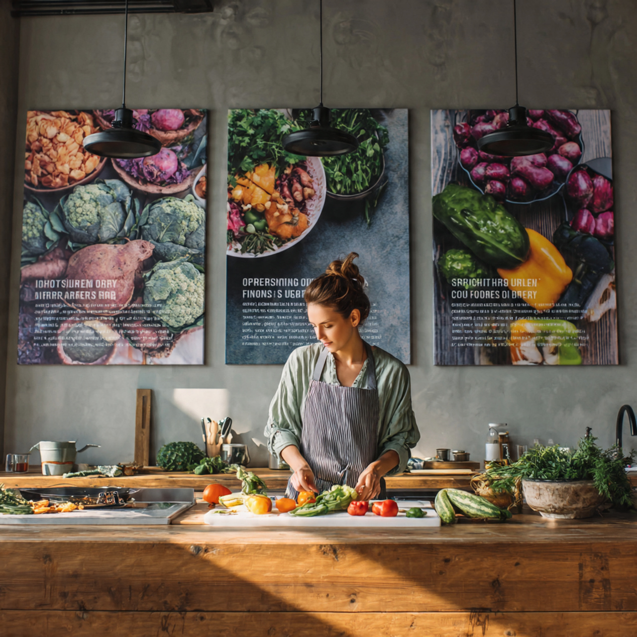 modern kitchen with oversized photography prints o