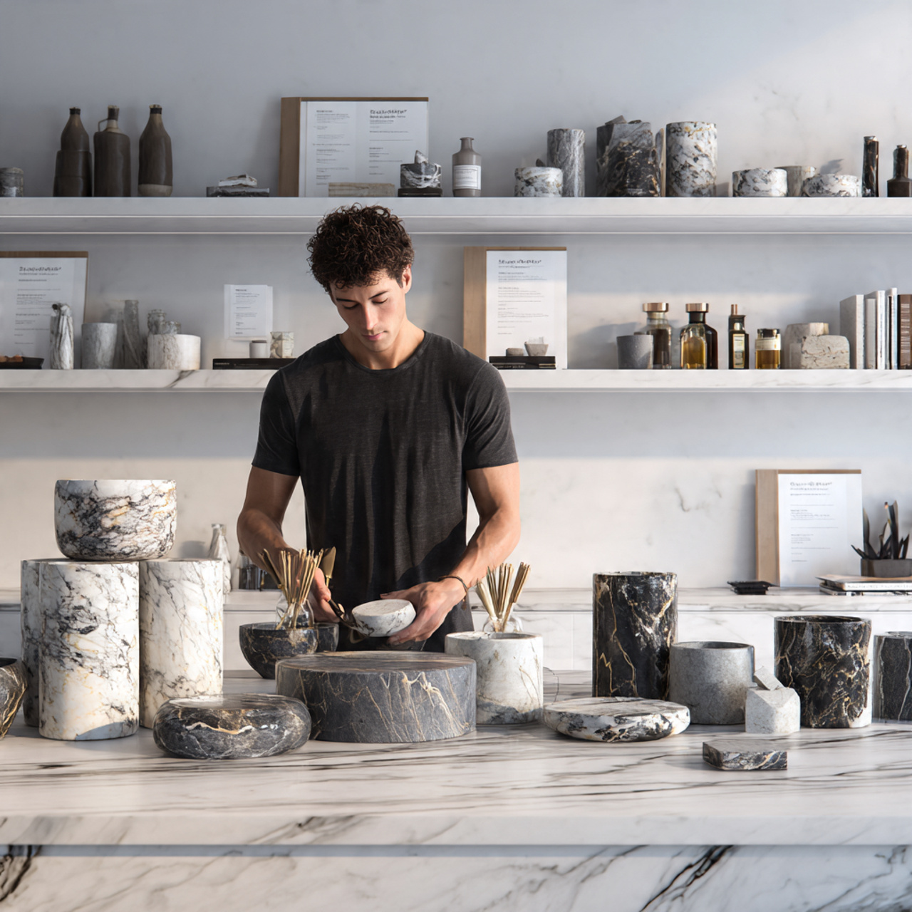modern kitchen with sleek marble accessoriesmortar