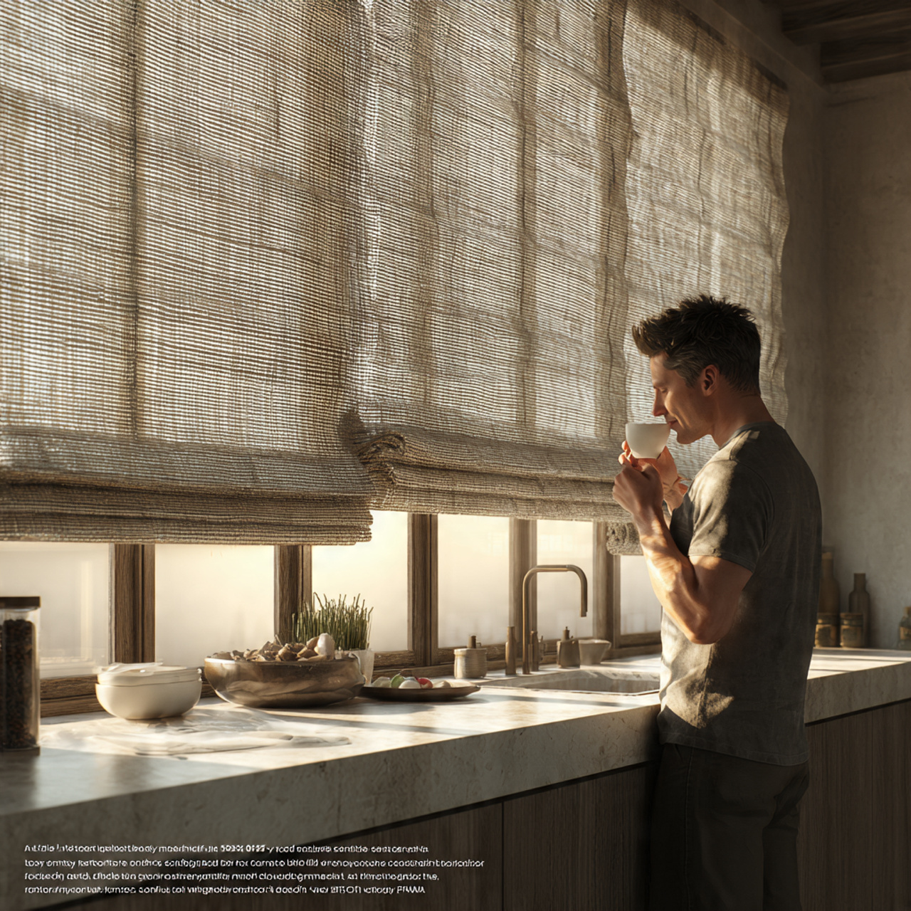 25 Transform Your Home with Stunning Kitchen Window Decor Ideas 7 modern kitchen with woven roman shades made of bam