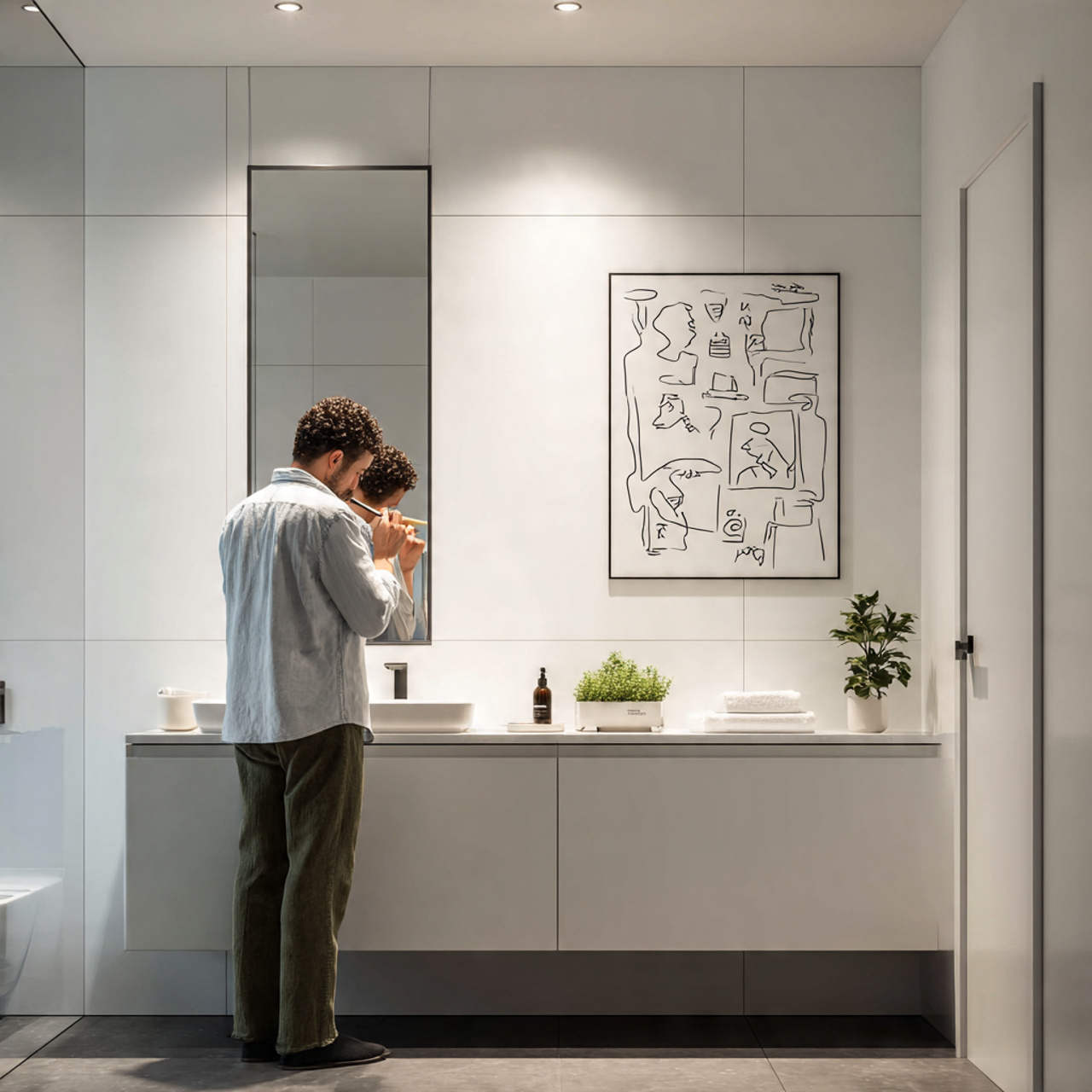 modern minimalist bathroom showcasing bathroom wal