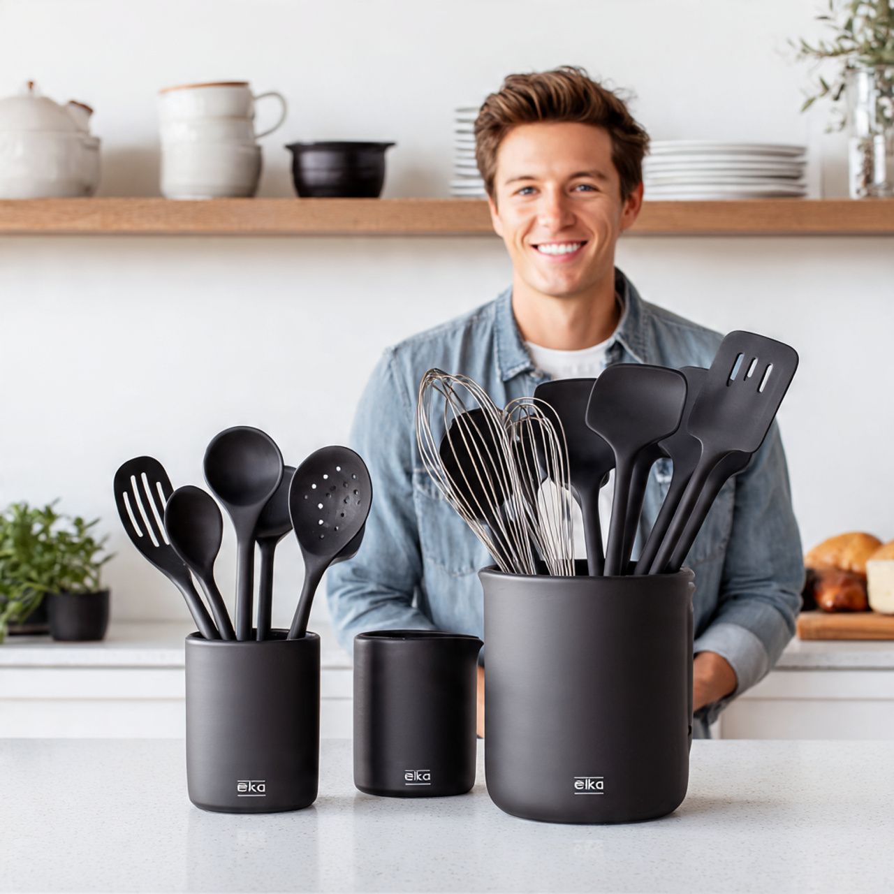 modern minimalist kitchen with matte black utensil