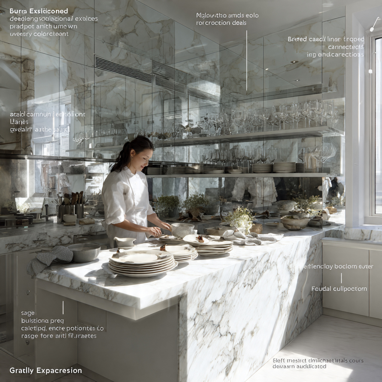 modern small kitchen with mirror backsplash