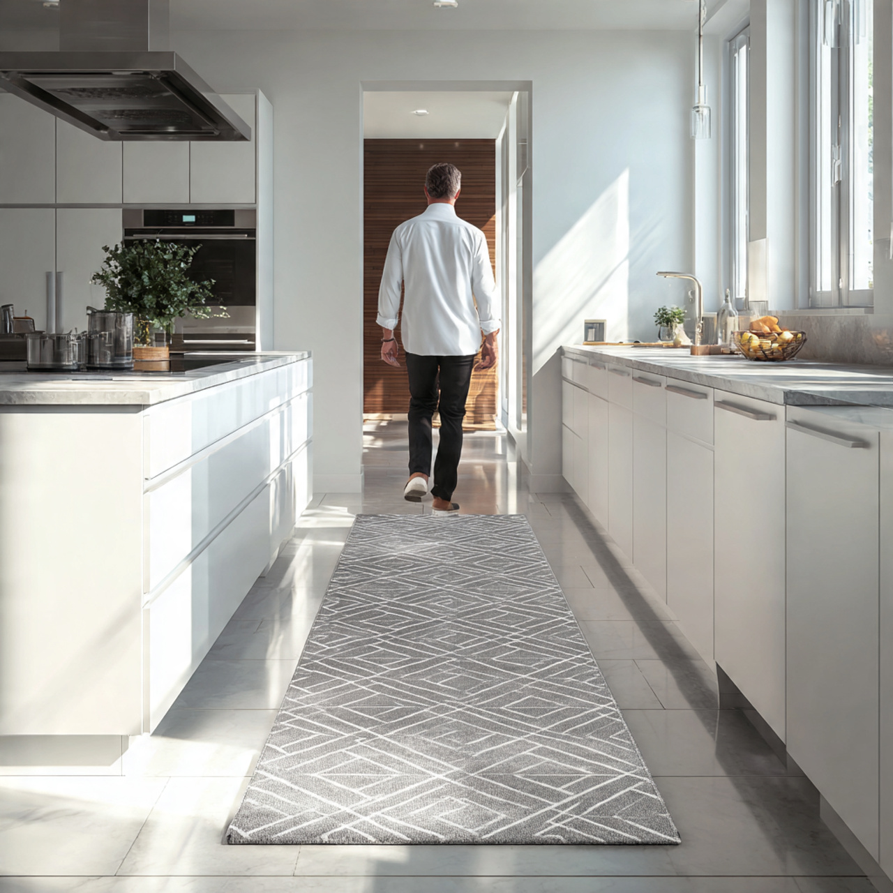 modern white kitchen decor ideas scene with a geom