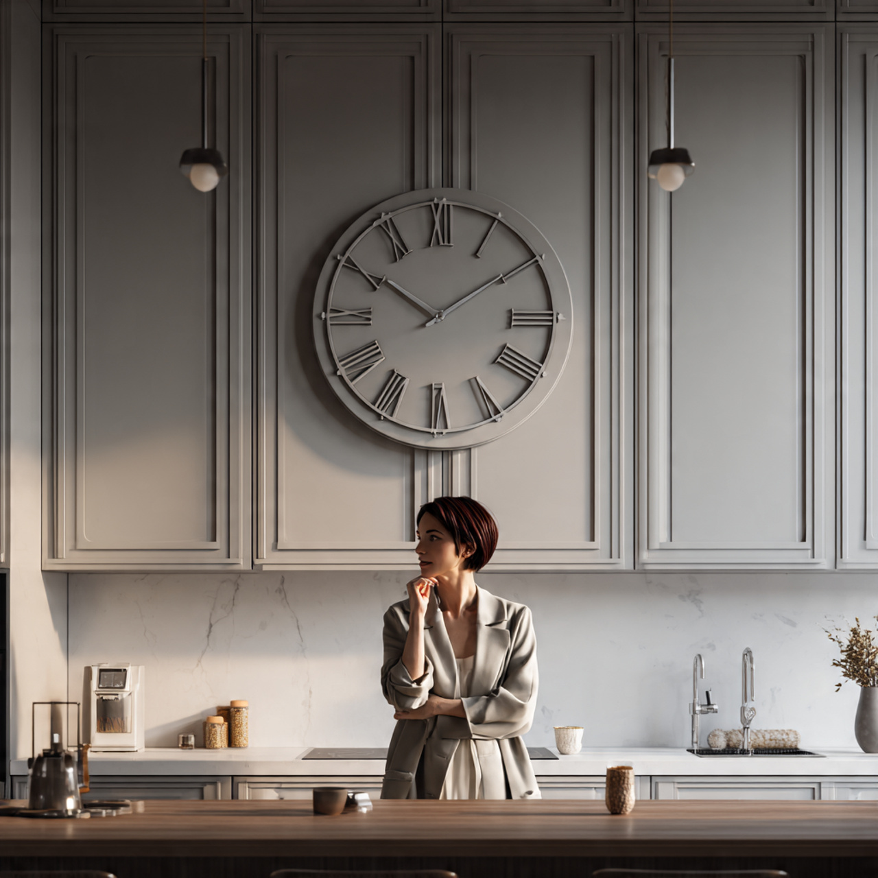 photorealistic interior scene of small kitchen dec