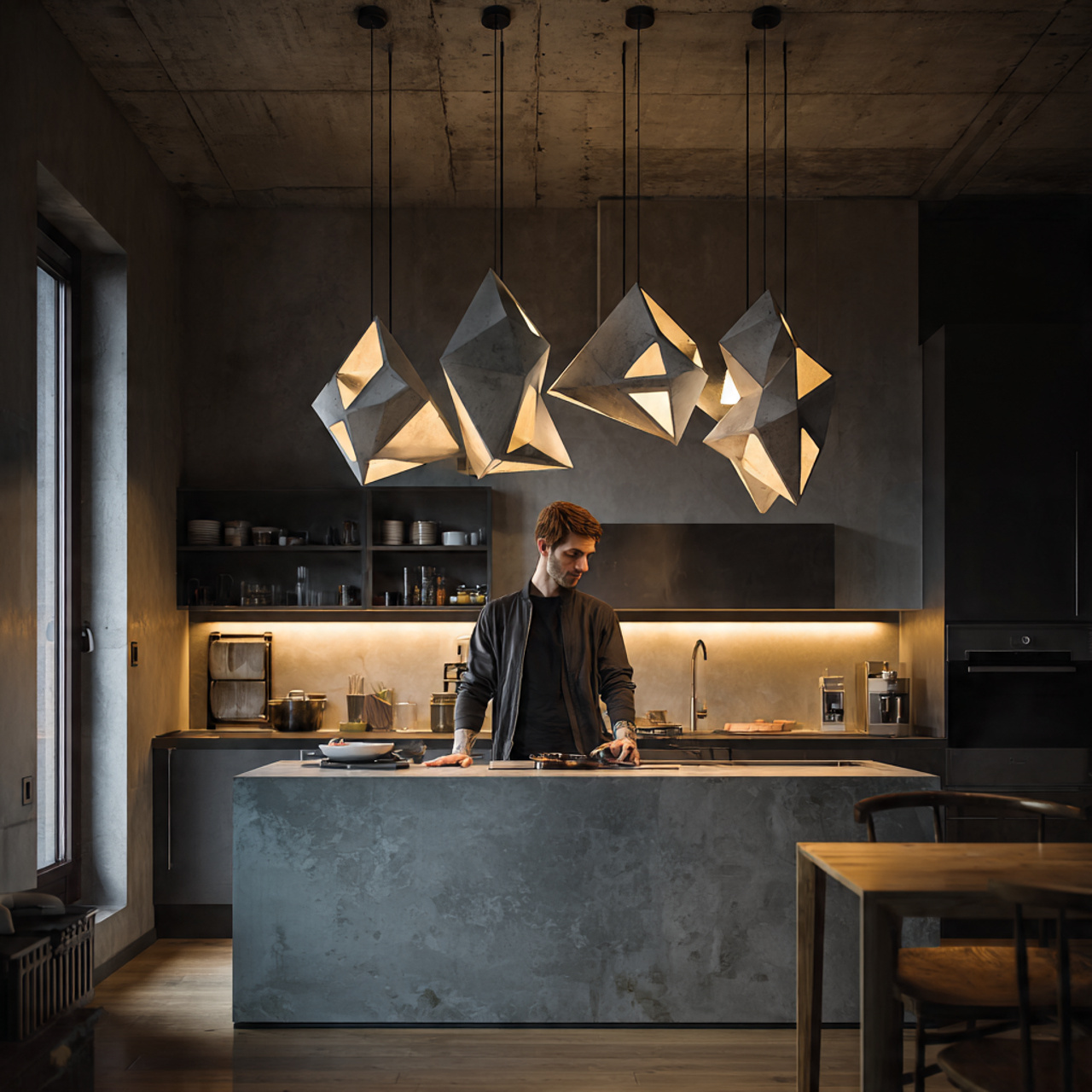 photorealistic modern interior of small kitchen de