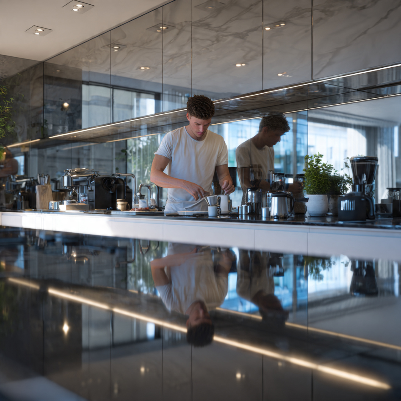 photorealistic modern kitchen interior of small ki