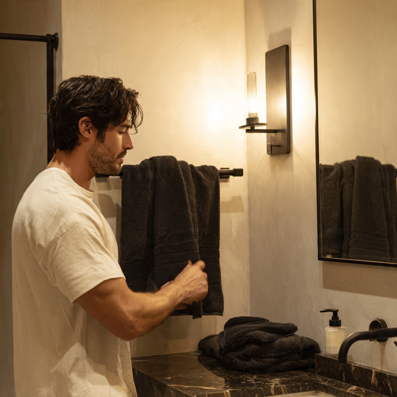 prompt a modern small bathroom featuring crisp whi