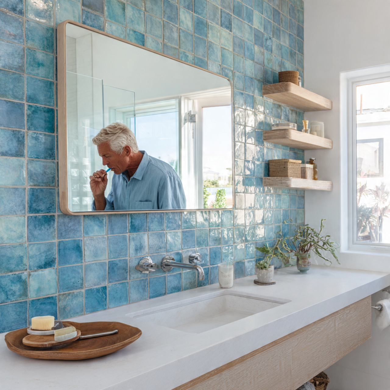 prompt bright airy bathroom with a coastal azure t