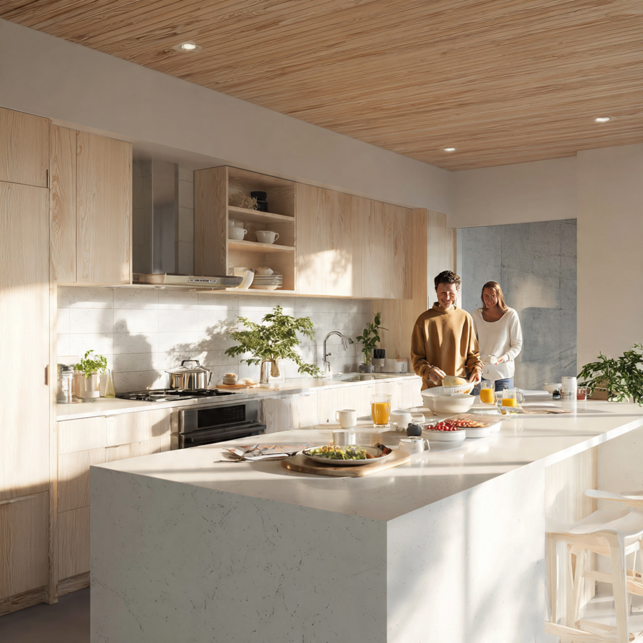 prompt bright scandinavian style kitchen with ligh