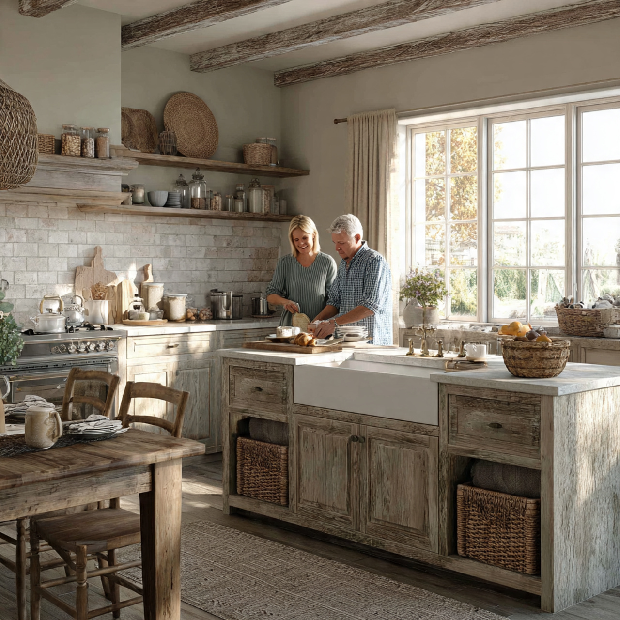 prompt cozy rustic farmhouse kitchen with apron fr