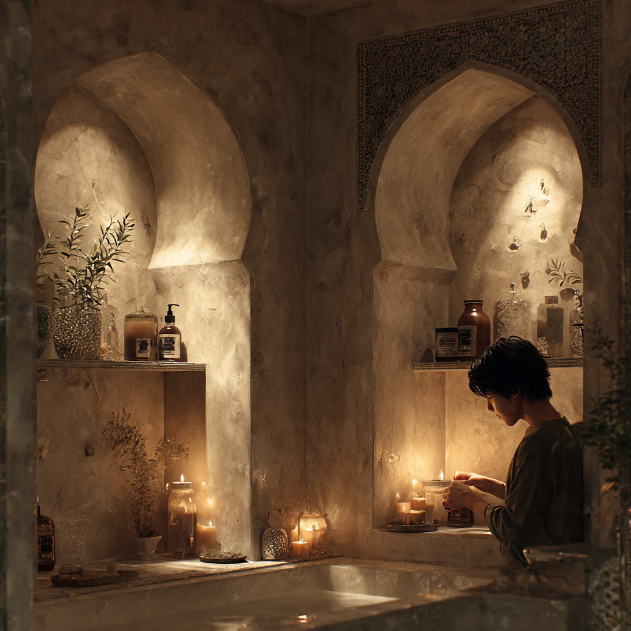 prompt exotic inspired bathroom showcasing bathroo