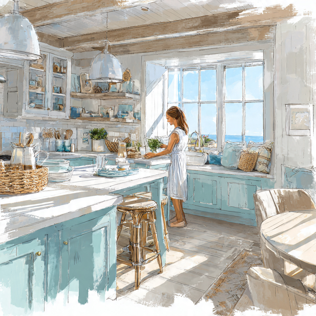prompt light and breezy kitchen with coastal blues