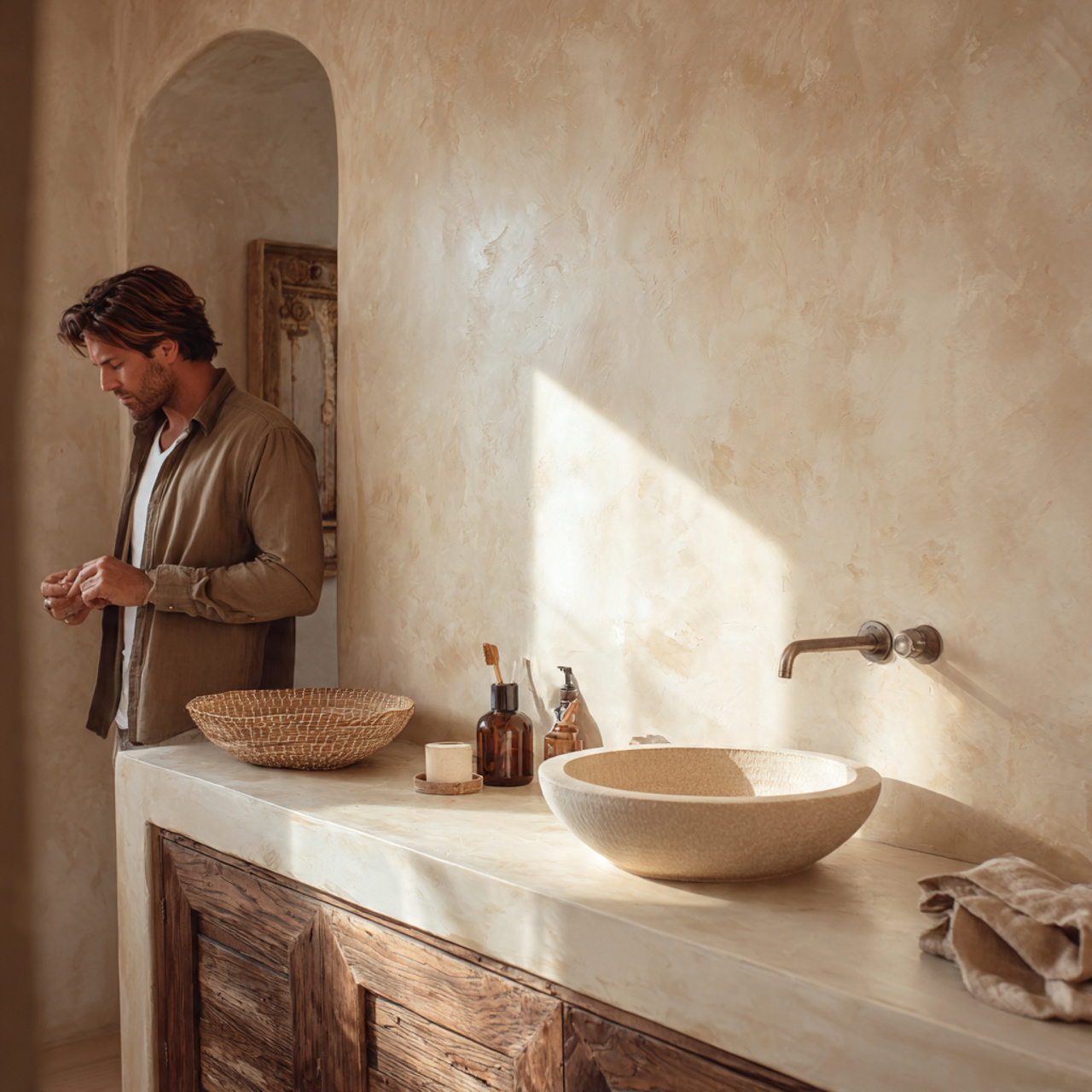 prompt mediterranean inspired bathroom featuring b