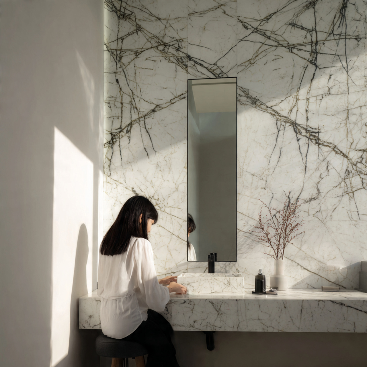 prompt minimalist bathroom featuring bathroom wall