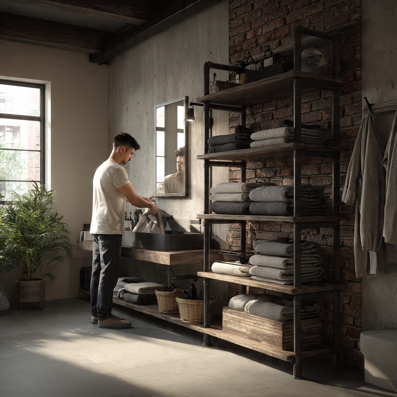 prompt modern industrial bathroom featuring bathro