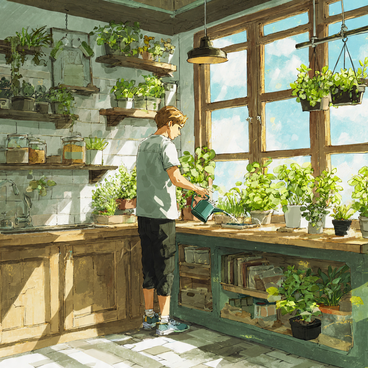 prompt sunny kitchen with a variety of fresh indoo