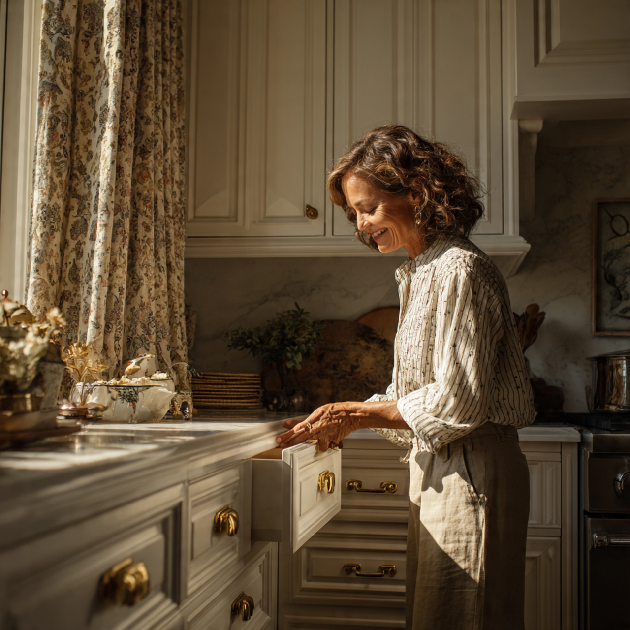 prompt traditional kitchen with antique brass and