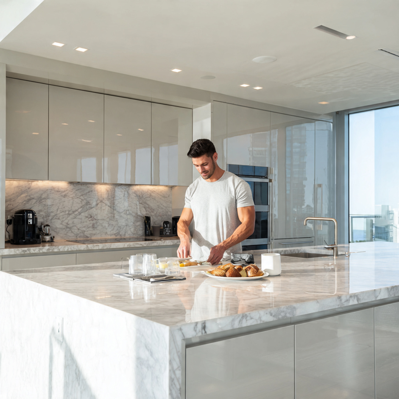 prompt ultra modern kitchen with glossy handleless