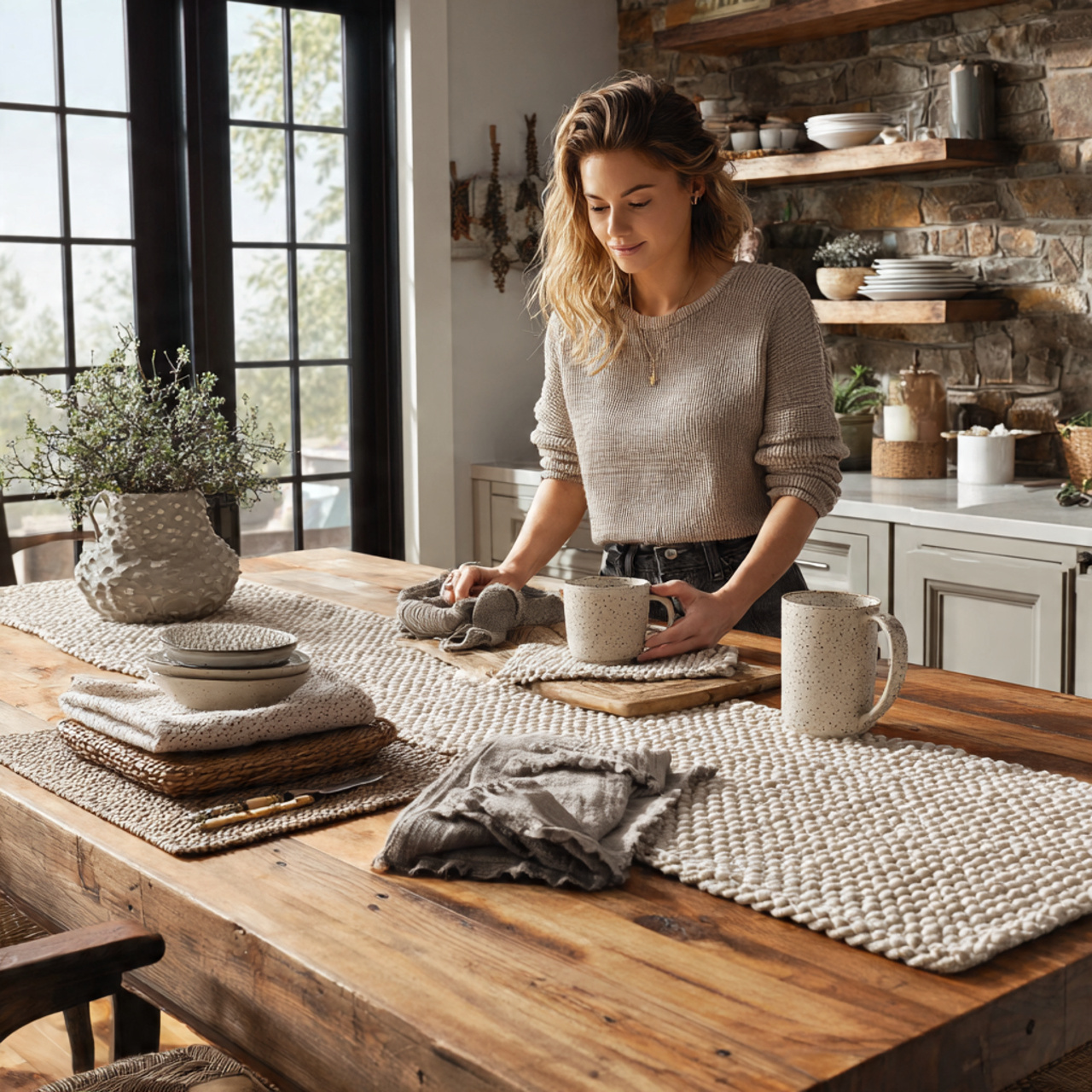 25 Kitchen Table Decor Ideas That Spark Style and Warmth 18 prompt wooden kitchen table with layered textile t