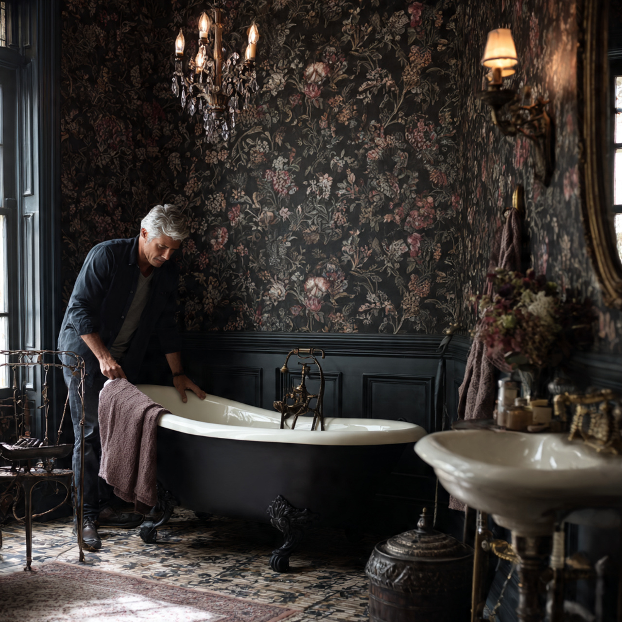 realistic bathroom interior adorned with dark mood