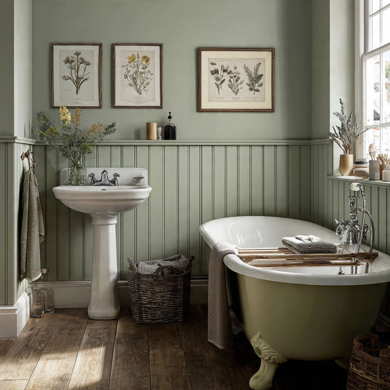 realistic bathroom interior featuring beadboard wa