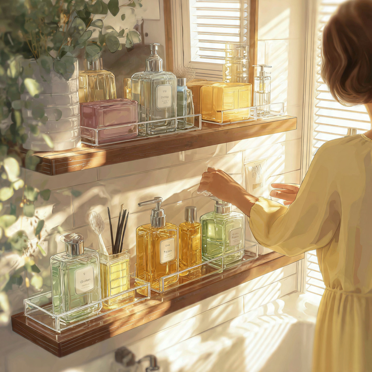 realistic bathroom shelf decor with clear acrylic