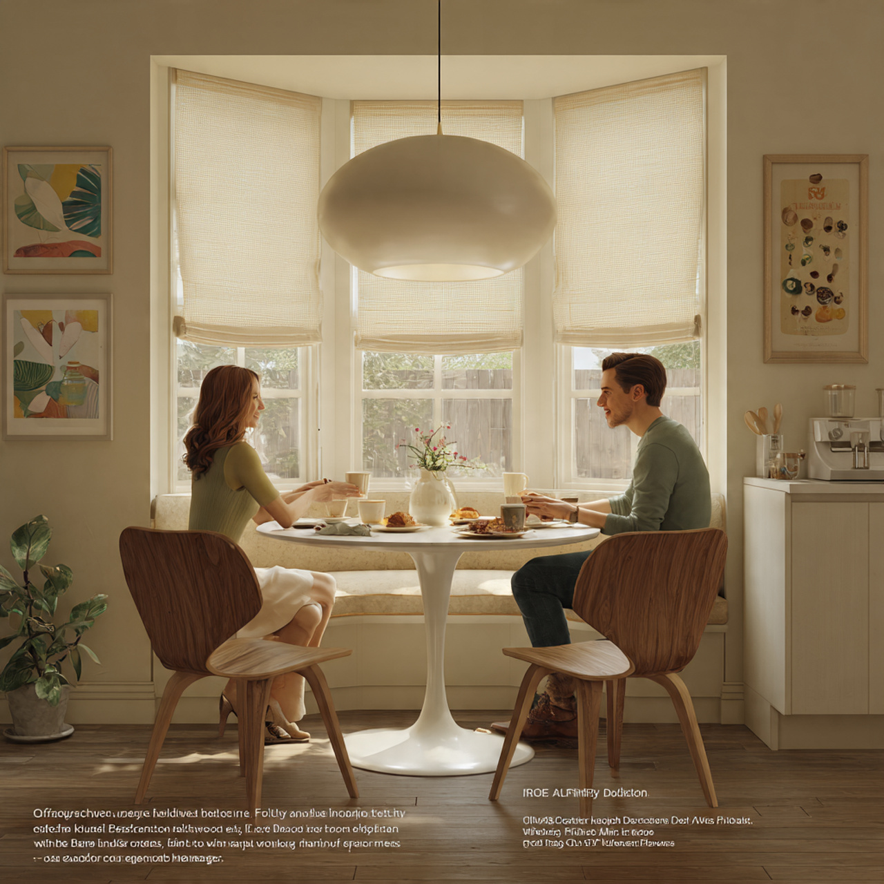 realistic kitchen dining nook with mid century mod