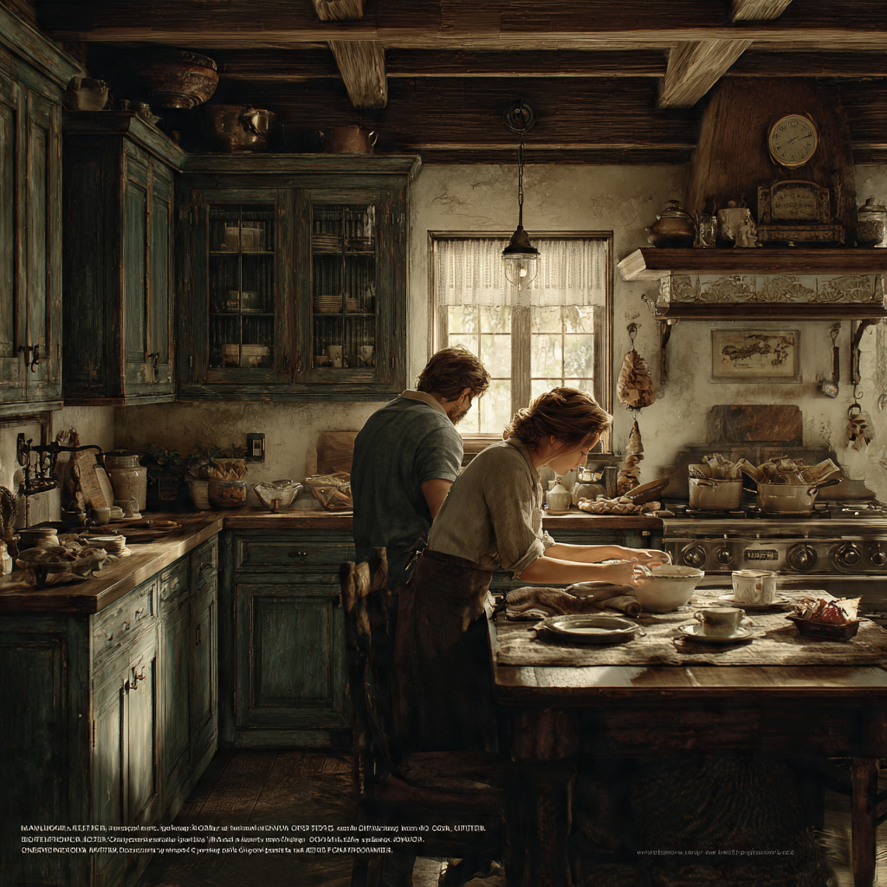 realistic kitchen interior showcasing distressed w
