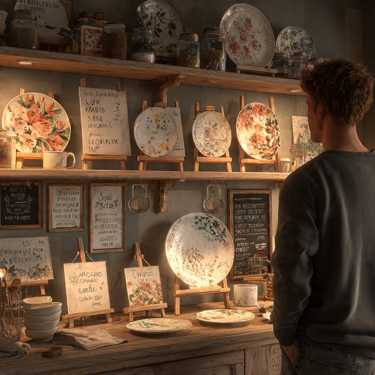 realistic kitchen shelf displaying hand painted de