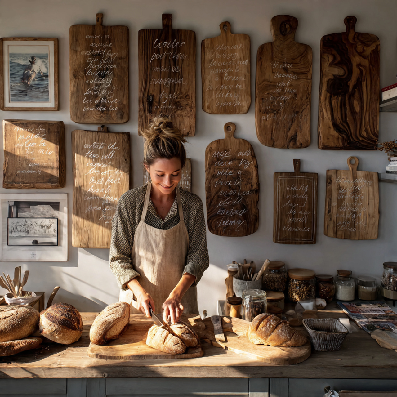 rustic farmhouse kitchen with a wall display of va