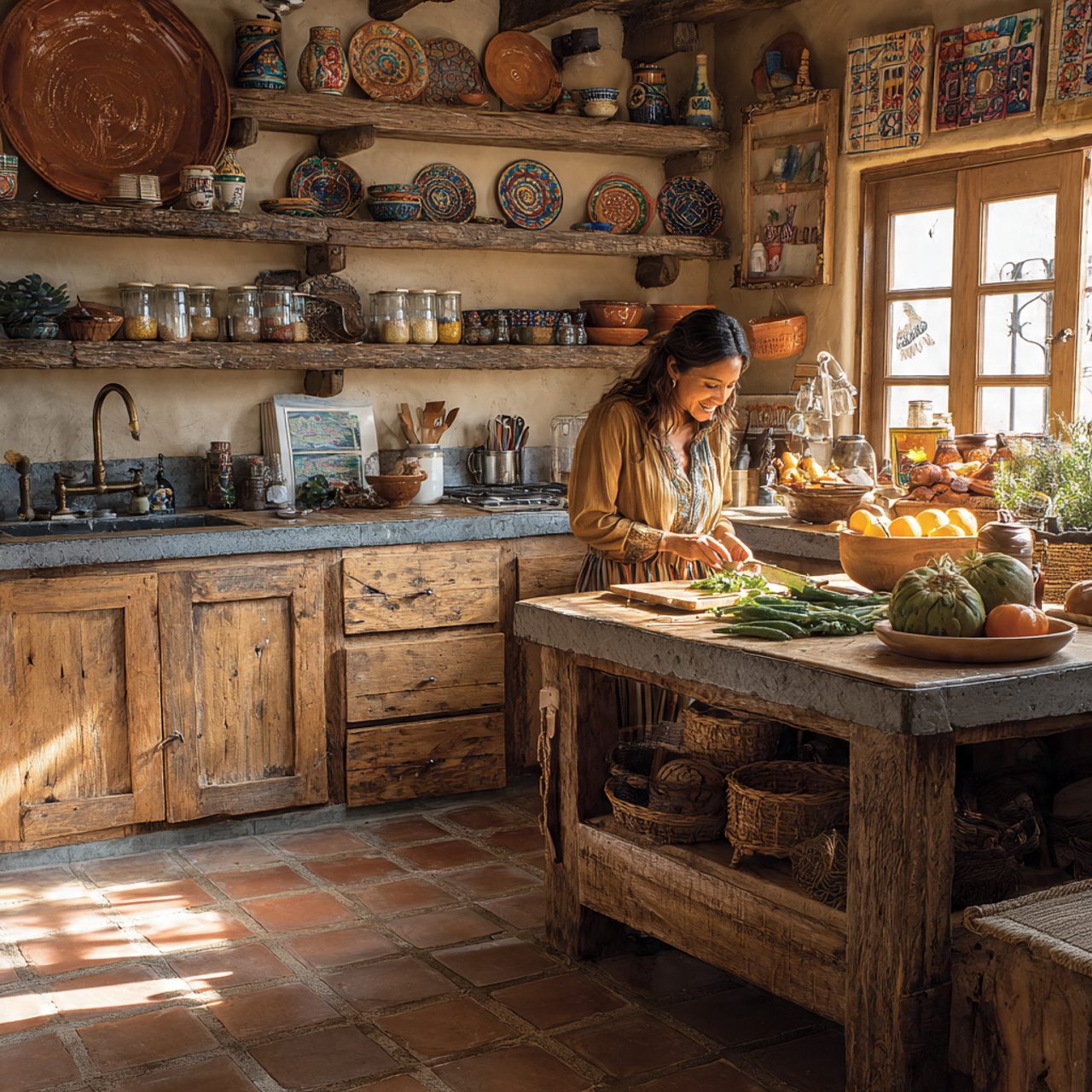 rustic mexican kitchen featuring matte granite and