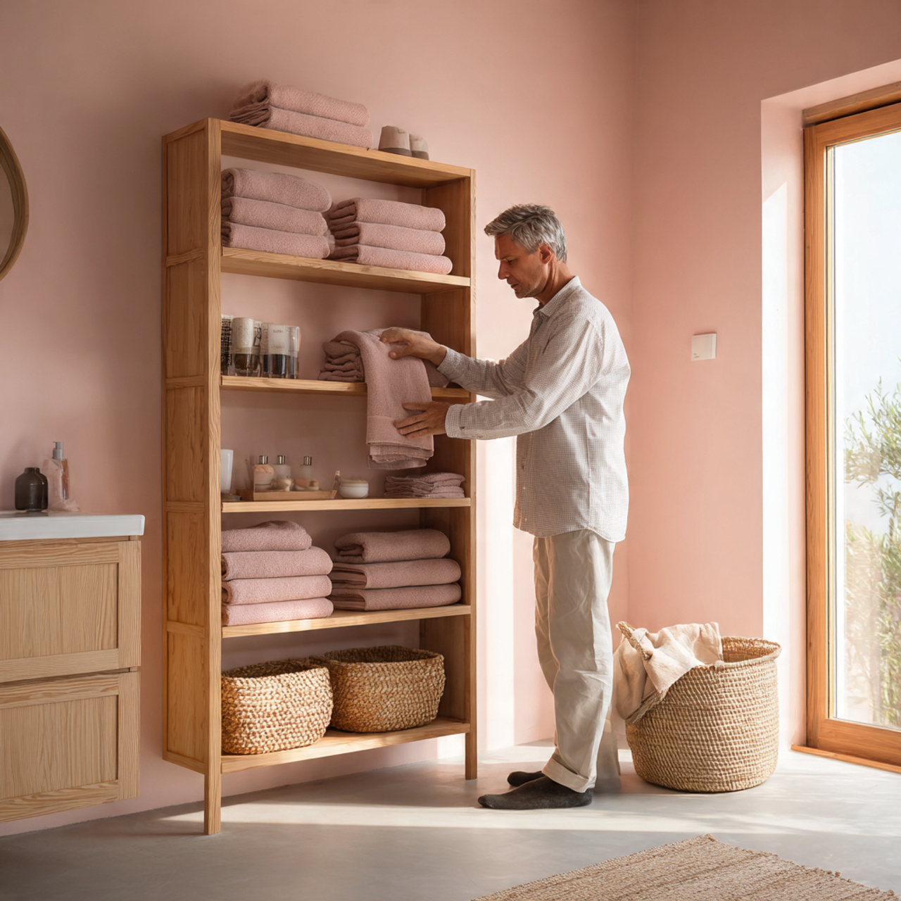 25 Trendy Pink Bathroom Decor Ideas for a Bold Transformation 24 scandinavian style bathroom featuring light wood c