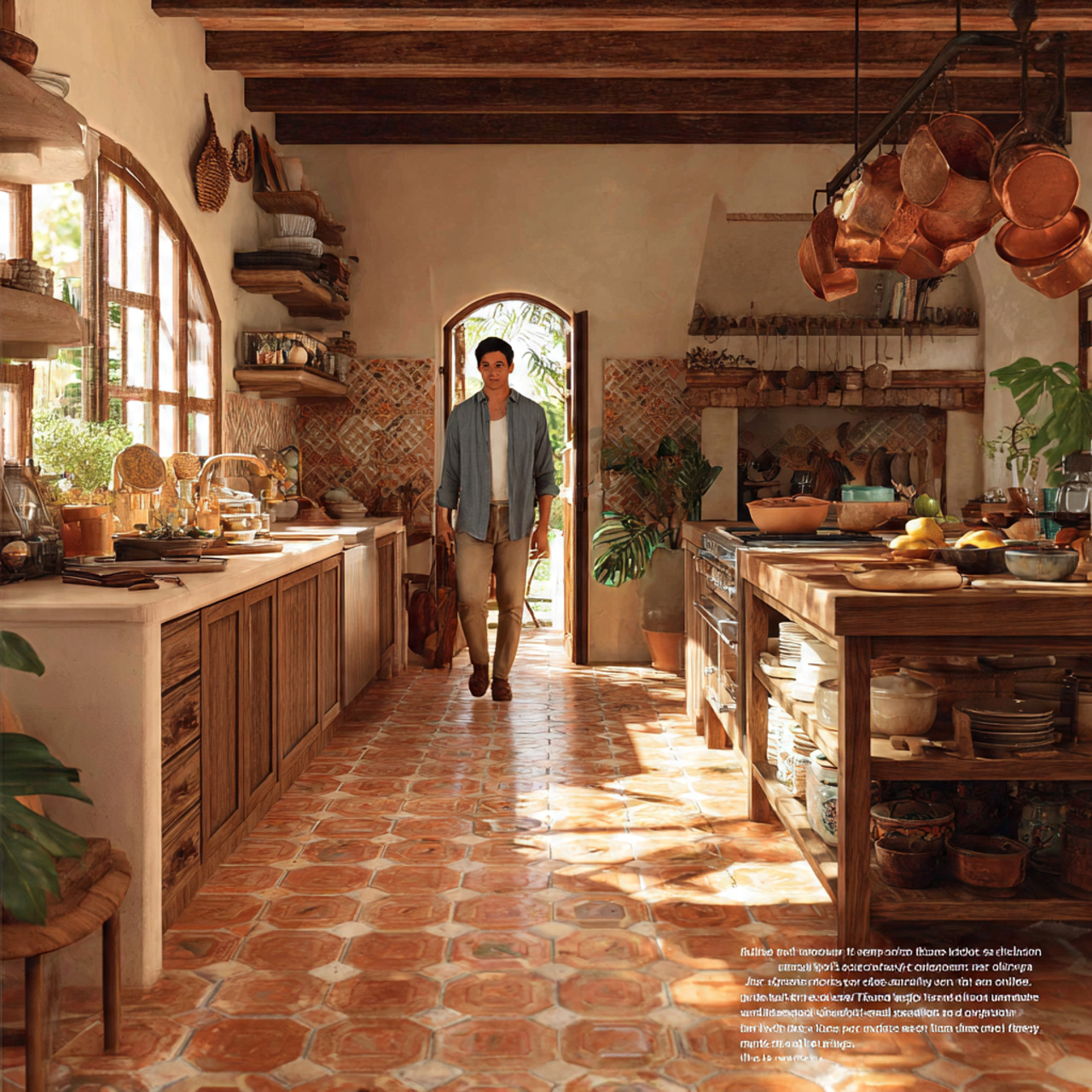 spacious mexican kitchen with warm terracotta floo
