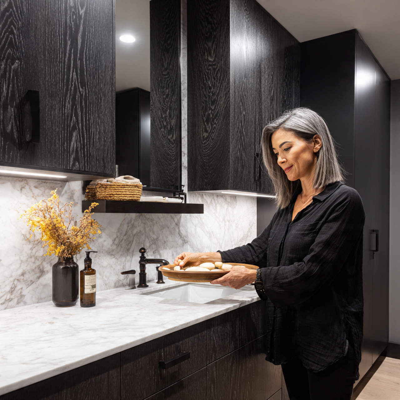 ultra detailed black and white bathroom decor idea 3