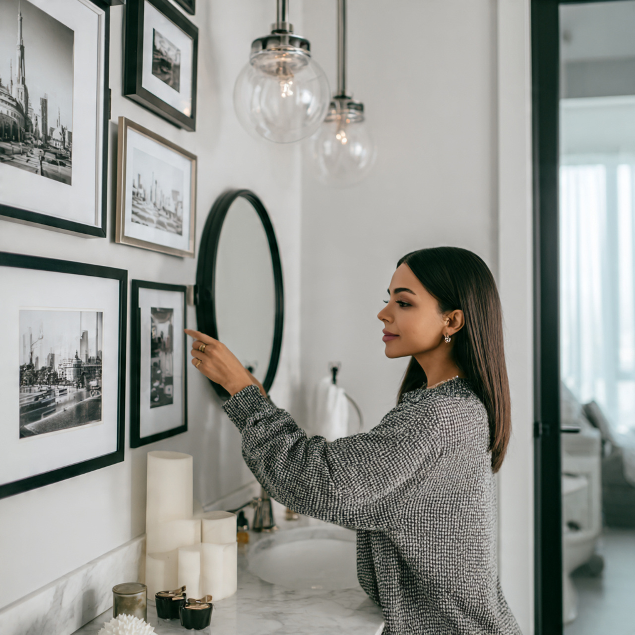 ultra detailed black and white bathroom decor idea