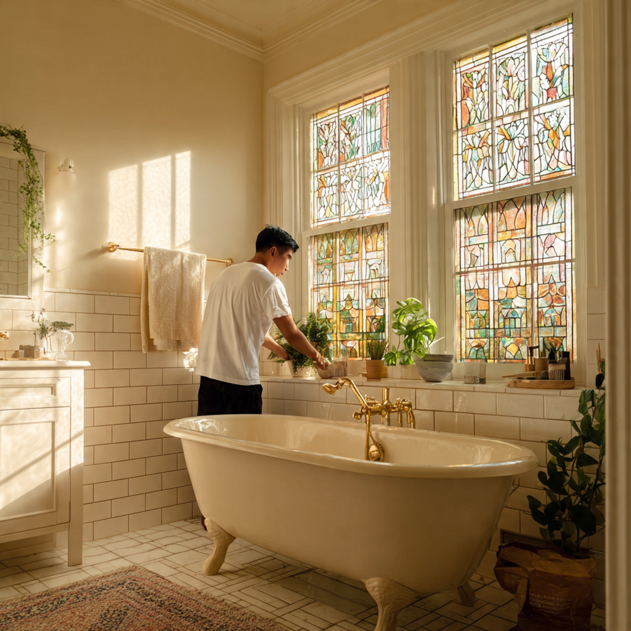 ultra realistic bathroom featuring a vintage stain