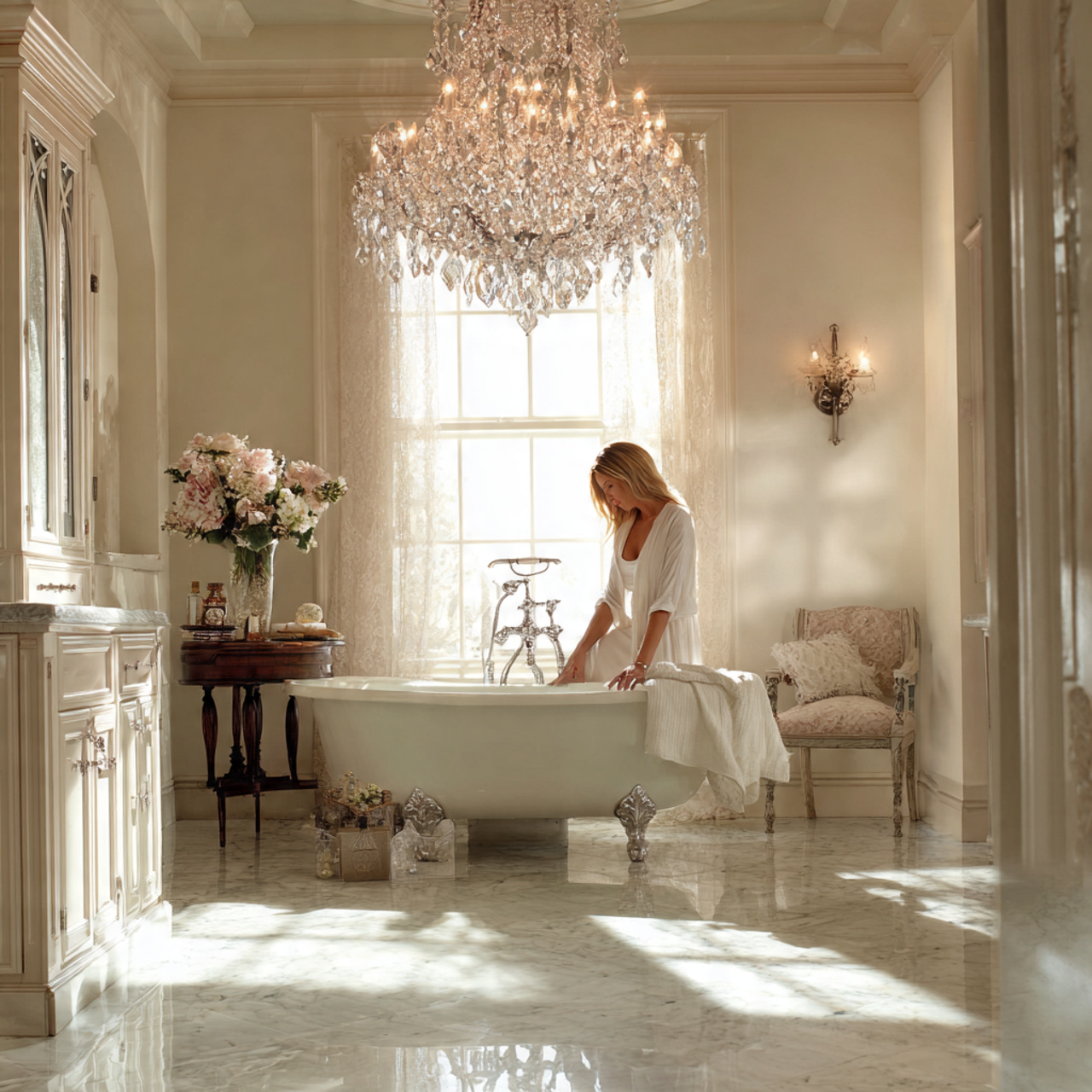 ultra realistic bathroom interior featuring a spar