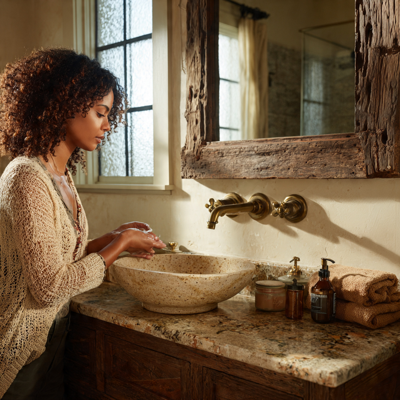 ultra realistic bathroom scene featuring a reclaim