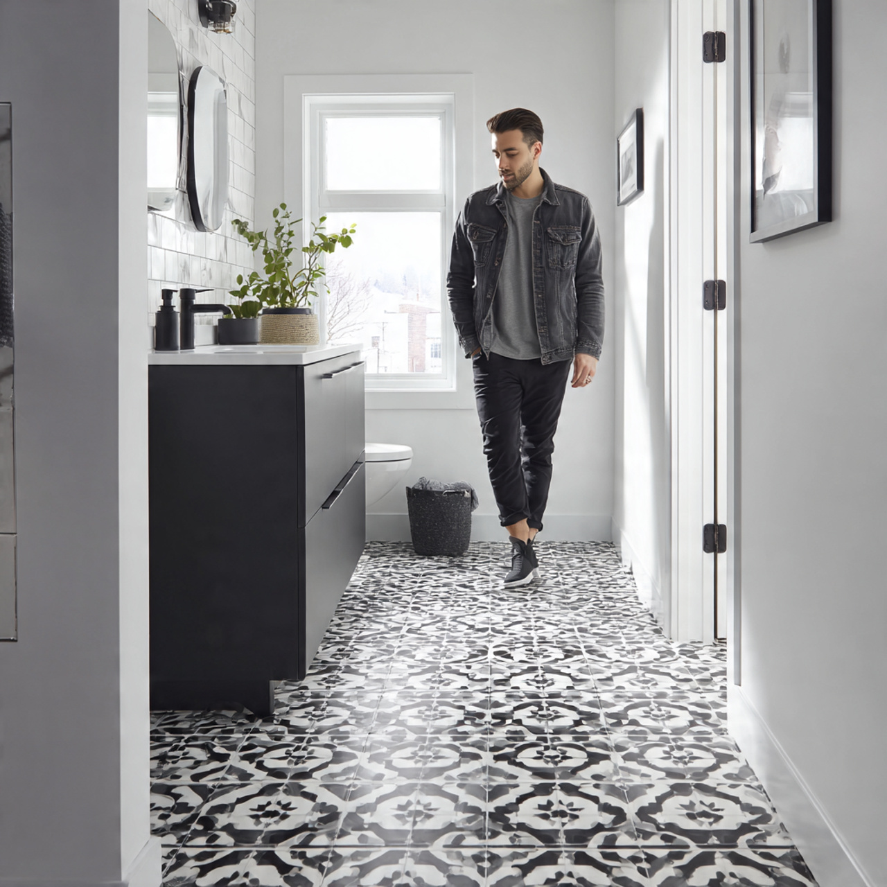 ultra realistic black and white bathroom decor ide