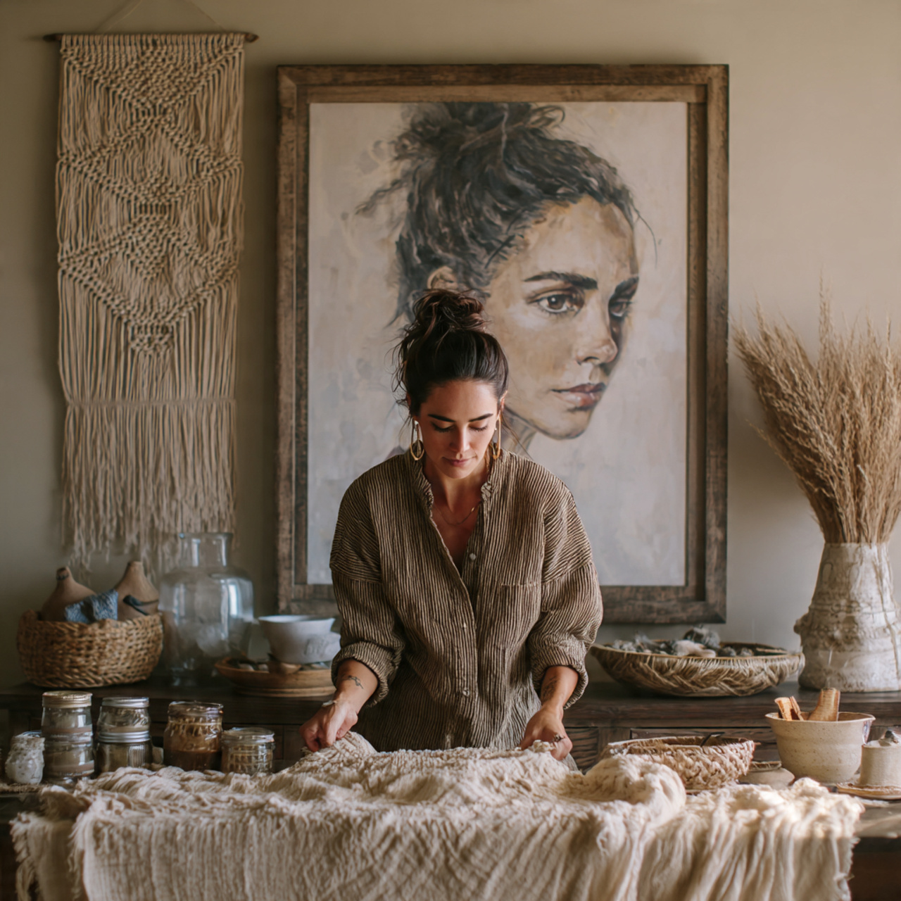 ultra realistic boho style dining room photograph
