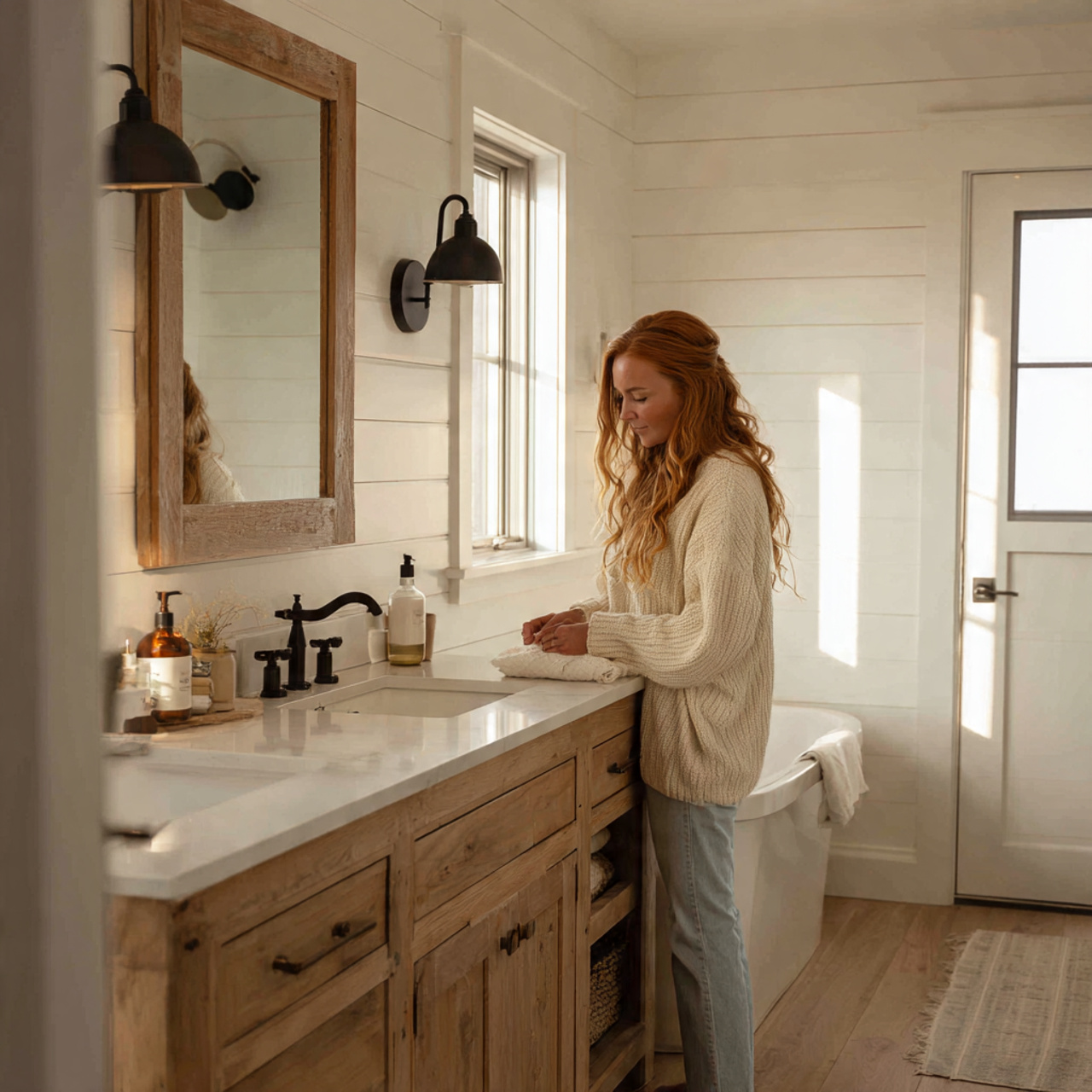 ultra realistic bright interior scene of farmhouse