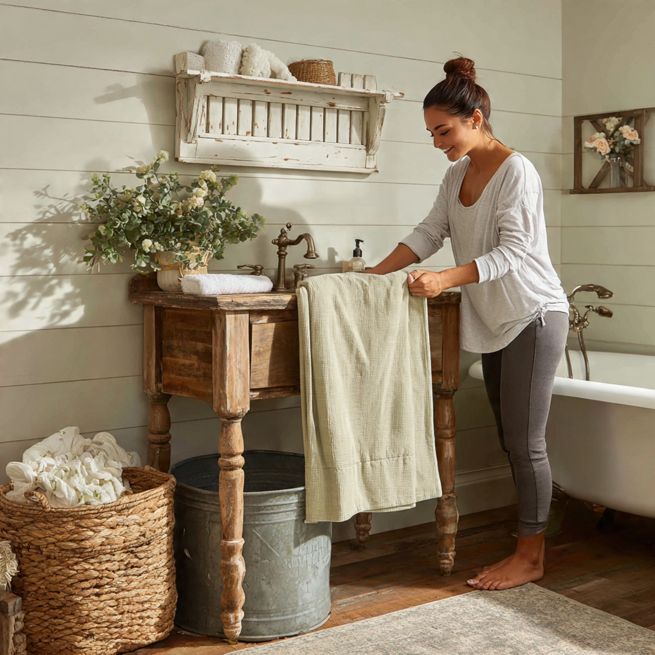 ultra realistic creative farmhouse bathroom scene