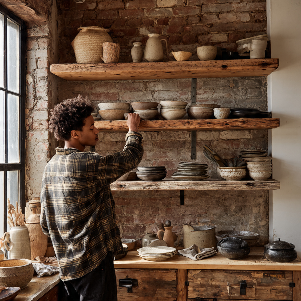 ultra realistic image of kitchen shelves decor ide