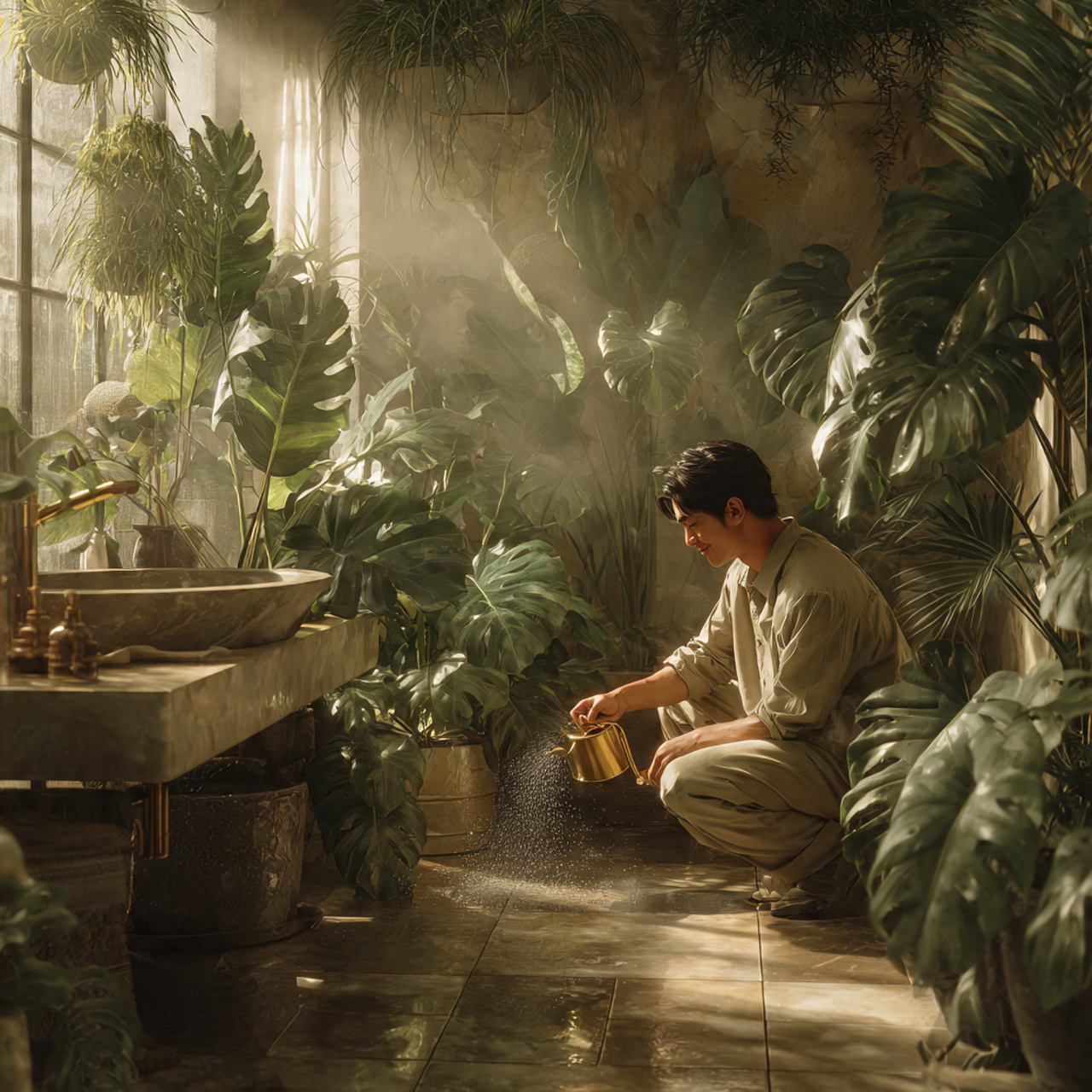 ultra realistic interior image of bathroom decor i