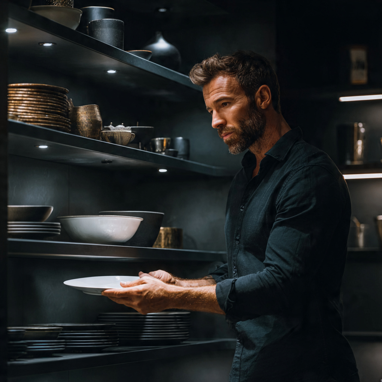 ultra realistic interior image of kitchen shelves