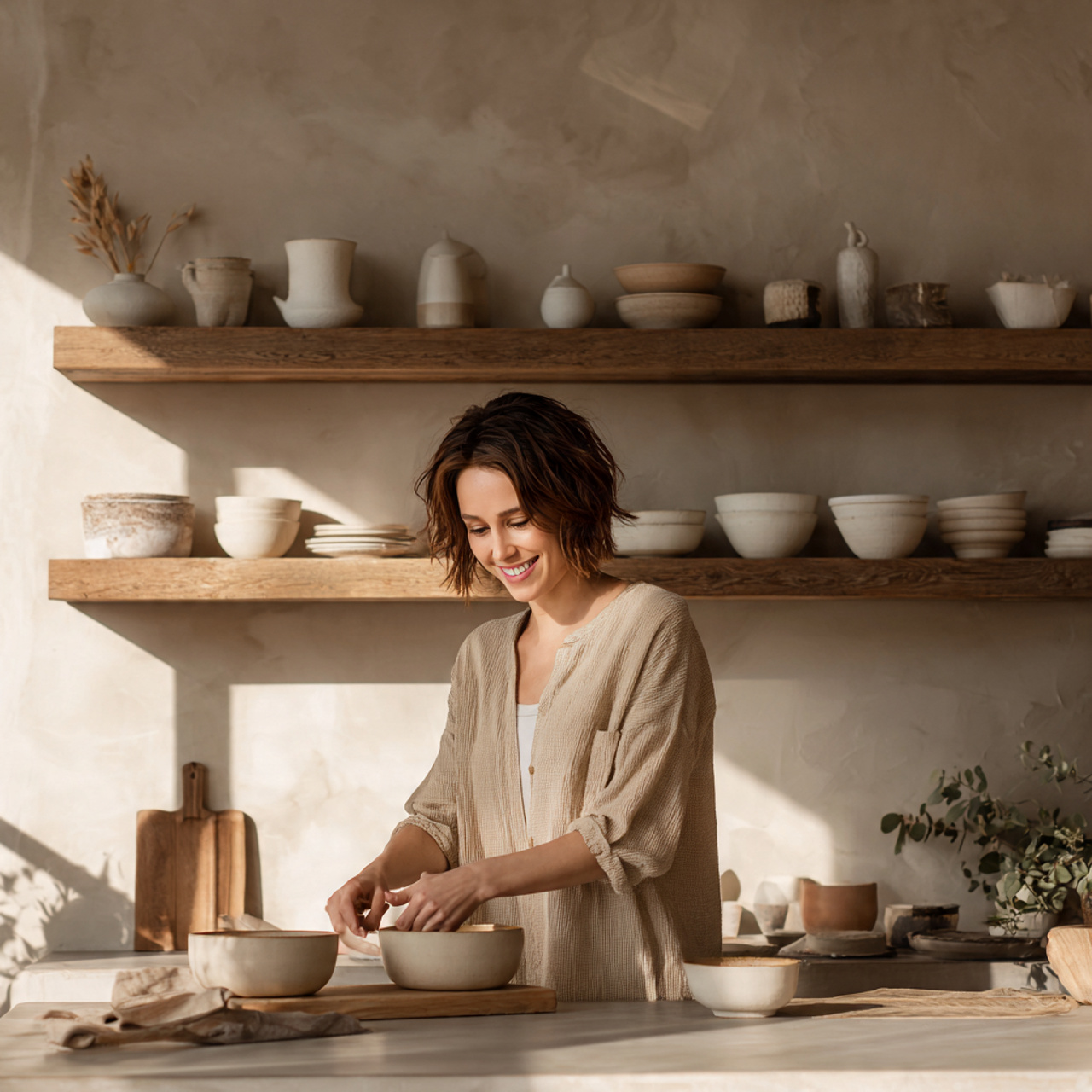 ultra realistic interior photo of kitchen shelves
