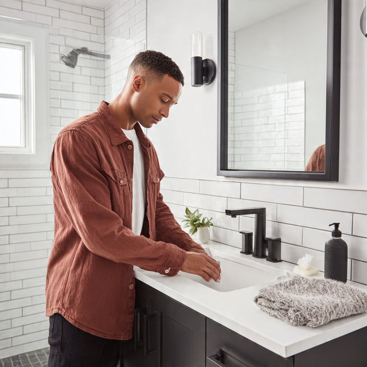 ultra realistic interior photo of simple bathroom