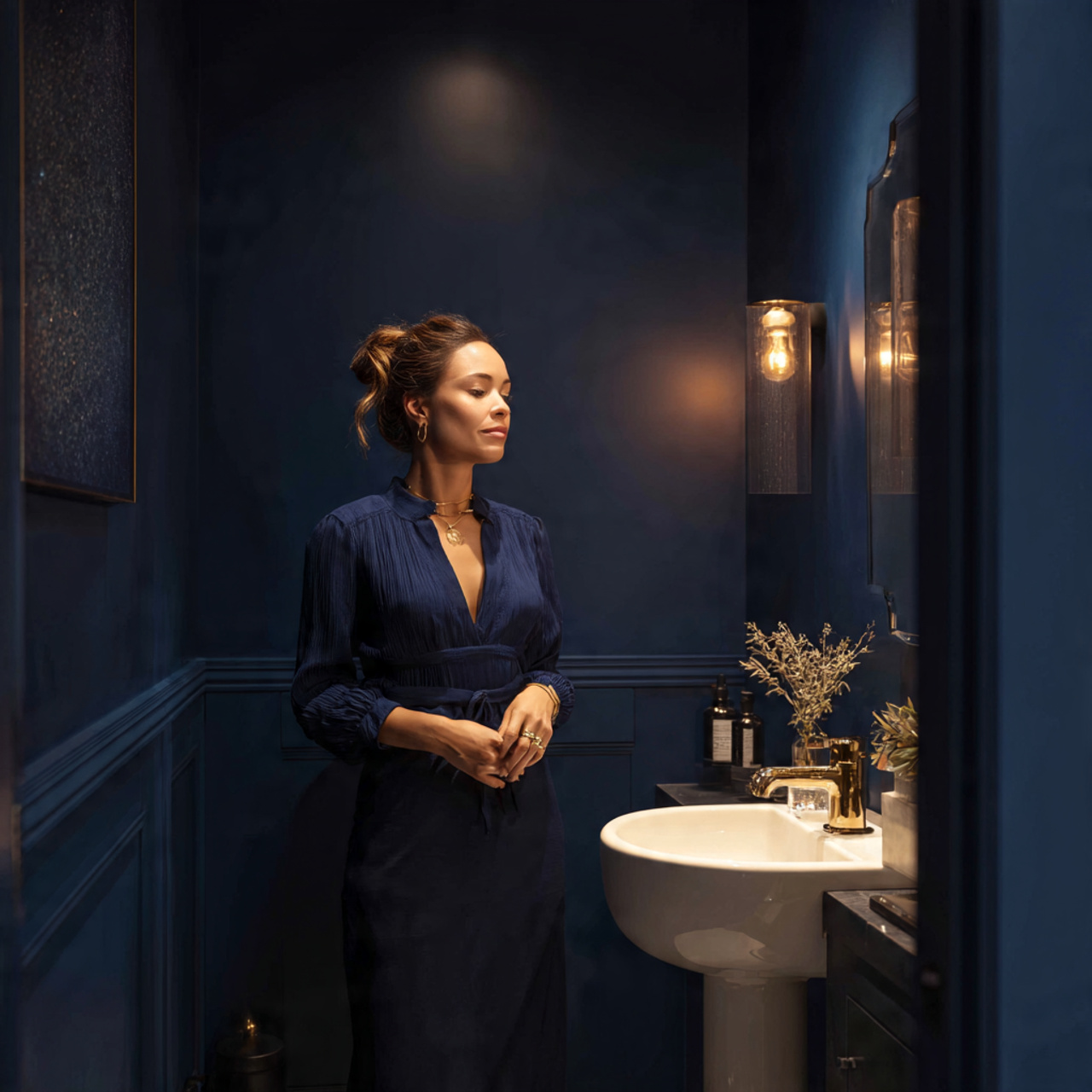 ultra realistic interior photography of half bathr